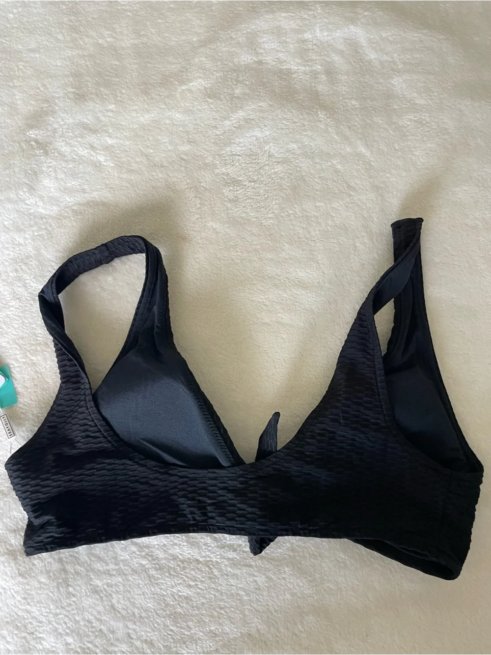 Seafolly La Luna Black Textured Knot-Front Bandeau Bikini Top
